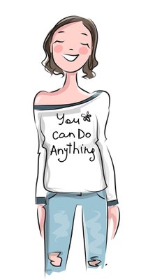 Junge Frau, auf ihrem T-Shirt steht: "You can do anything"