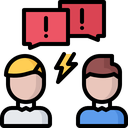 Icons: 2 schematisch dargestellte Personen, dazwischen Rufezeichen und ein Blitz als Symbol eines Streitgesprächs