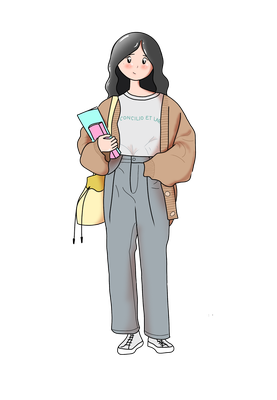 Illustration: Studentin mit Büchern und Tasche auf dem Arm