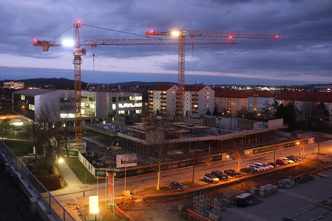 Der Rohbau für den Campus hat bereits das zweite Obergeschoß erreicht